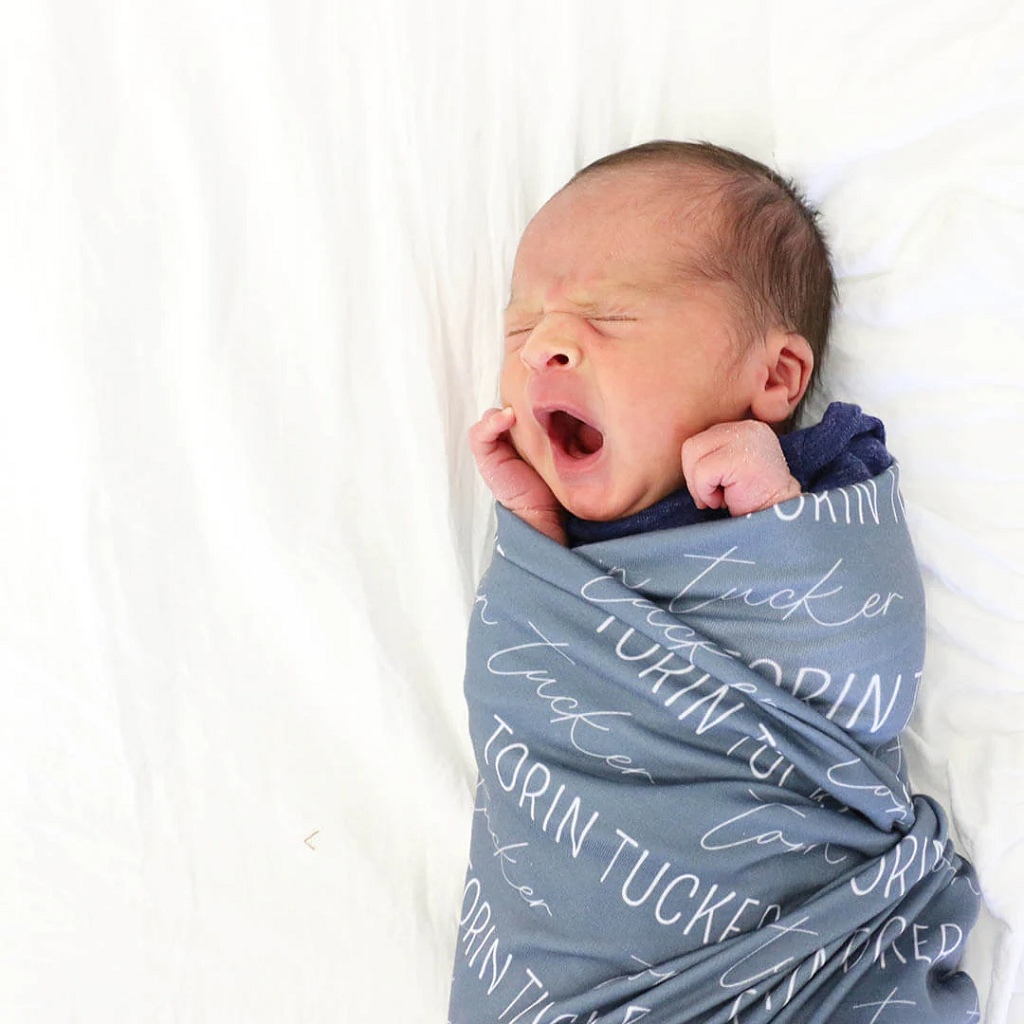Caden Lane personalized swaddle size & material
