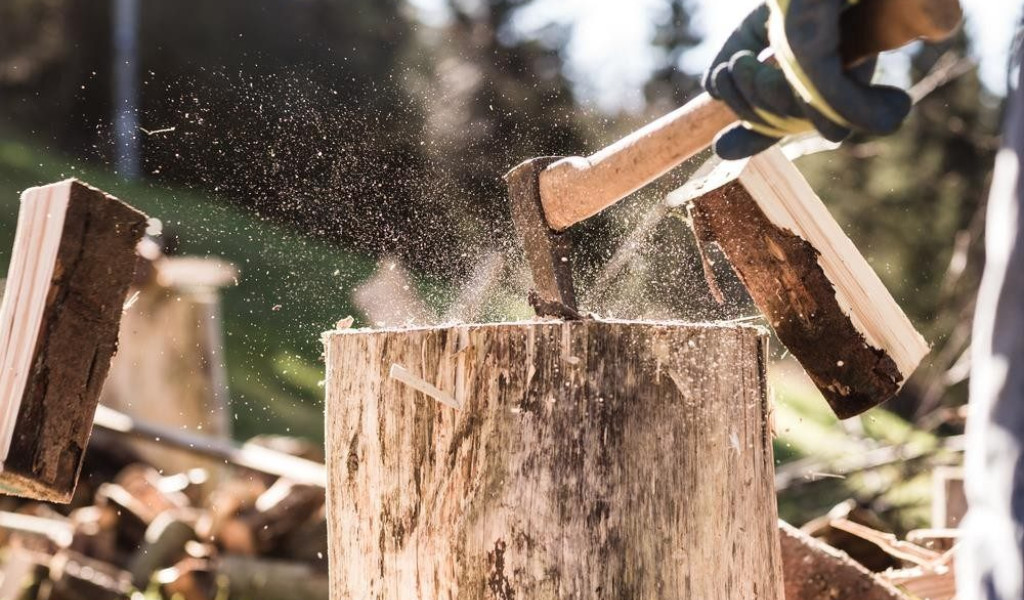 Chopping wood may generate sparks and ignite tree sap